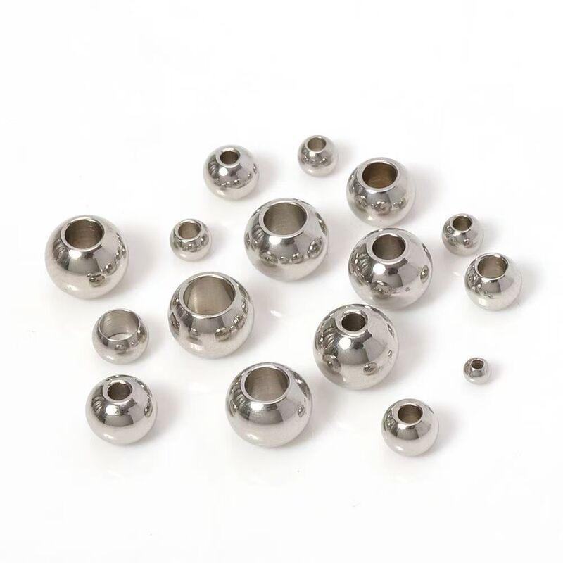 diy stainless steel beads perforated beads loose beads solid glossy beads round beads beaded through hole beads bracelet necklace accessories