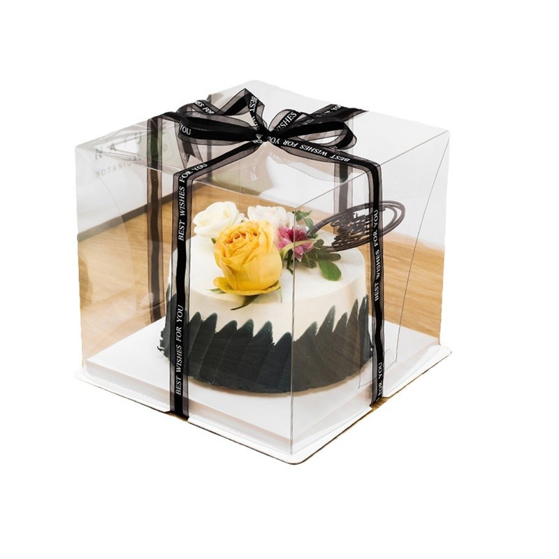 Caja de pastel de cumpleaños completamente transparente 4 pulgadas 6 pulgadas 6 pulgadas 8 pulgadas 8 pulgadas 8 pulgadas doble capa mayor caja de pastel desechable