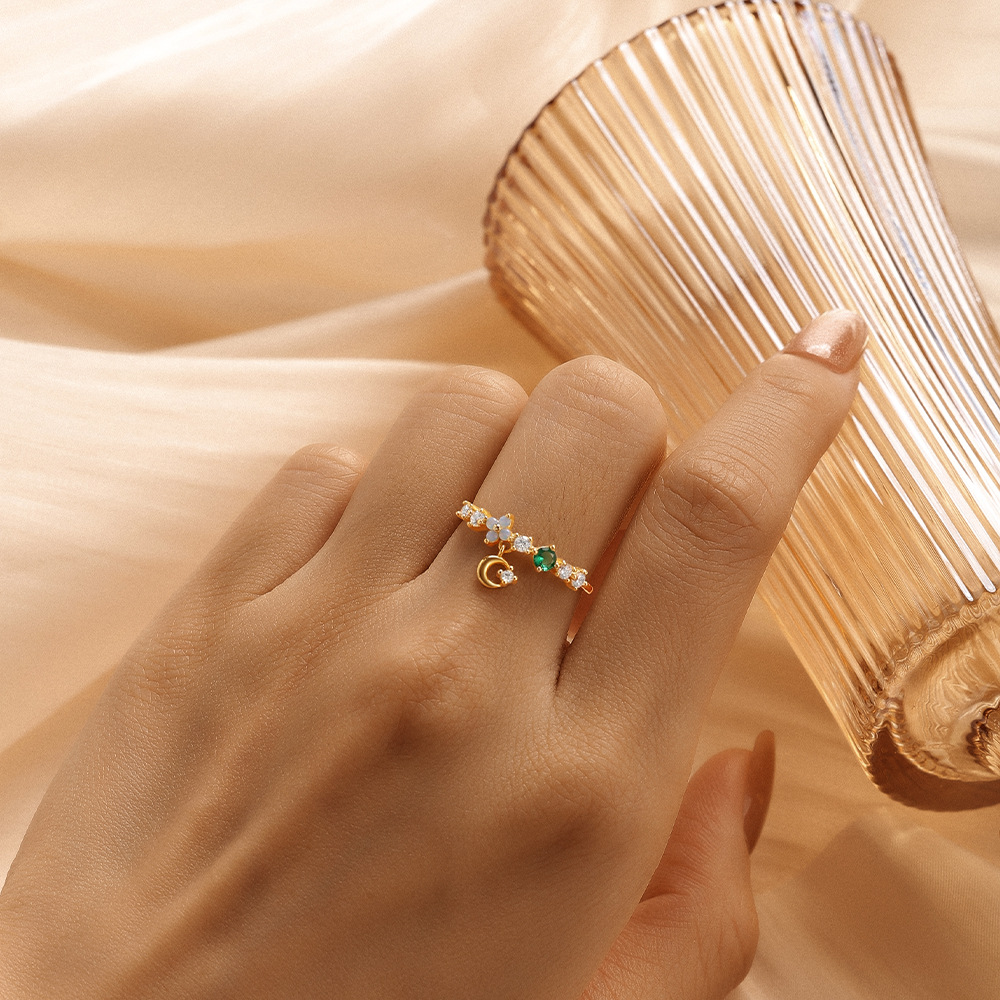 1 Piece Quantity Daily Occasion 925 Sterling Silver Crystal Zircon Moon Rings 925 Sterling Silver Rings