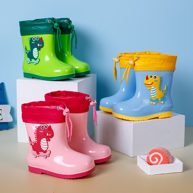 Children's Cartoon Rain Boots, Baby's Cute Rain Boots, Girls' Velvet Water Boots, Students' Waterproof and Non-Slip Mid-Tube Boys' Water Shoes