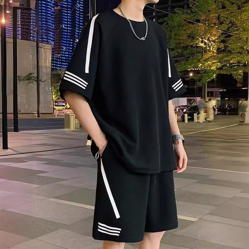 Summer Men's Fashion Simple Matchable Casual Sporty Set Men's Trendy Loose Comfortable Breathable Short-Sleeve Two-Piece Set