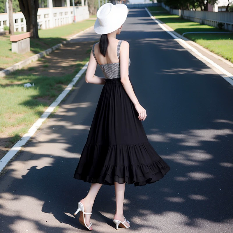 Long autumn skirt, A-line Korean style, mid/maxi length, plus sizes 2XL–6XL