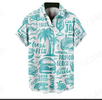 Comercio exterior transfronterizo de los hombres primavera europea y americana nueva solapa impresa en 3D manga corta a rayas retro camisa casual hombres al por mayor