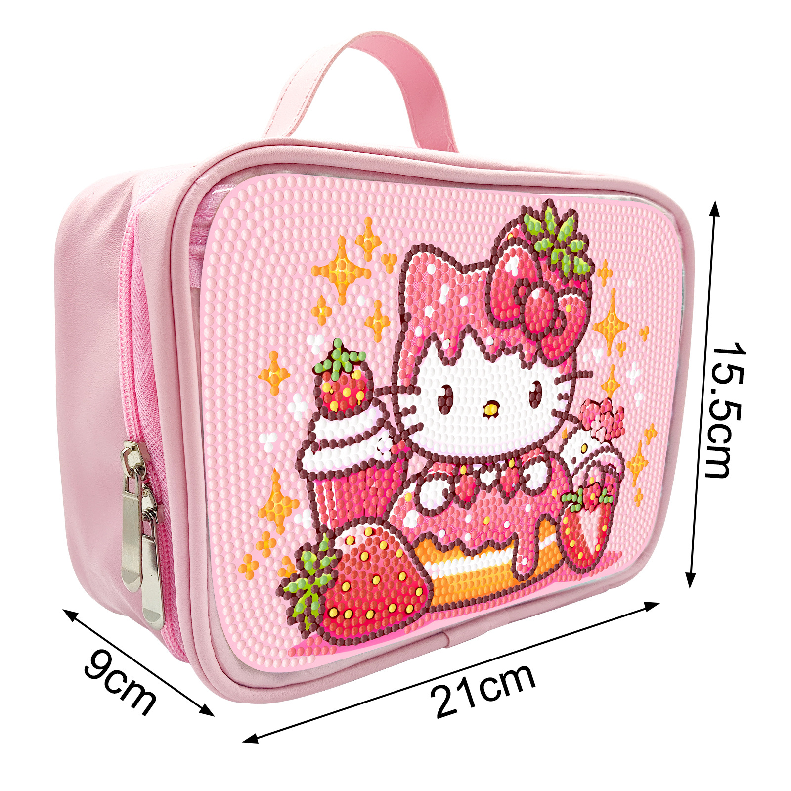 Diamante pintura alrededor de la bolsa de maquillaje hecha a mano bolsas de maquillaje DIY dibujos animados rosa comercio exterior venta al por mayor