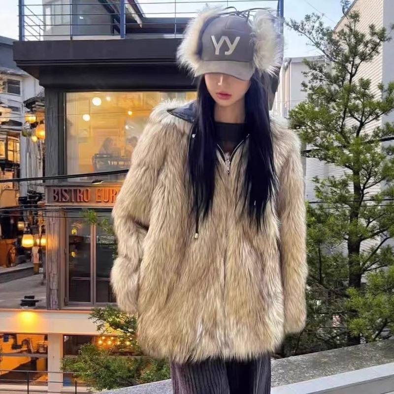 The Correct Version of the New Korean-Style 25 Model Loose-Fitting Eco-Friendly Faux Fur Reversible Warm Hooded Jacket