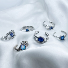 甜酷小众设计感蓝色锆石开口戒指女冷淡风精致轻奢时尚百搭食指戒
