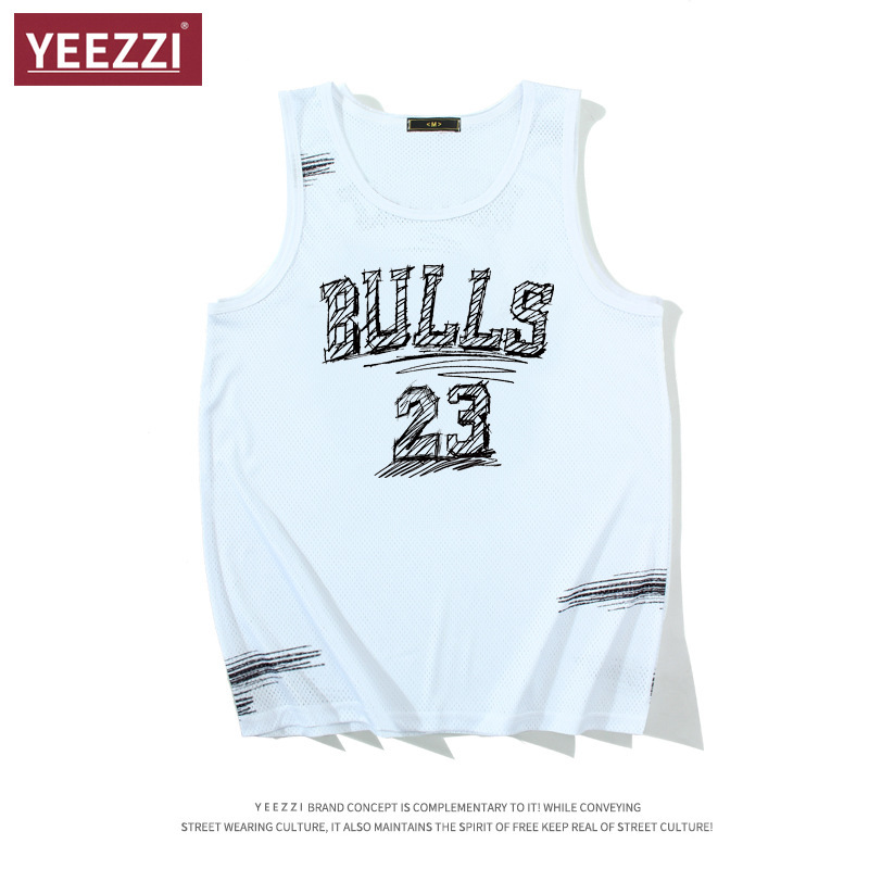American Quick-Drying Basketball Bulls Custom Jersey No. 23 Jersey Vest Sketch Hand-Painted Retro Mesh Vest Trendy