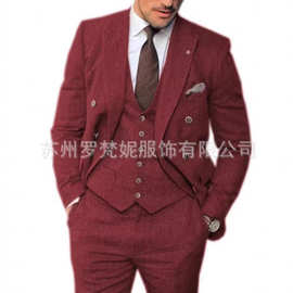 跨境新款男士西装马逊套装三件套休闲商务宴会舞会修身西装婚礼