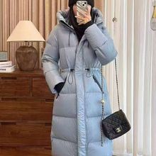 90白鹅绒冬季新款亮面加厚抗寒修身收腰中长款羽绒服女保暖外套