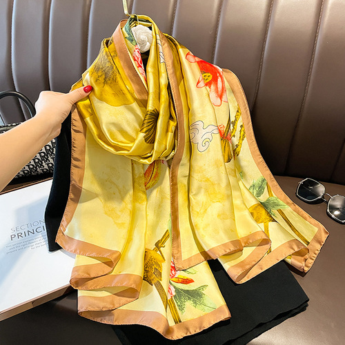 Silk scarf women's fashion imitation silk temperament summer sun protection shawl decorative shawl outer scarf vacation scarf fashion