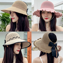 太阳帽女夏季2024新款空顶帽子沙滩凉帽遮阳帽防紫外线防晒帽草帽