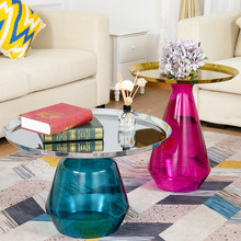 北欧钢化玻璃铃铛茶几现代简约小户型设计师家具沙发彩色圆形边几