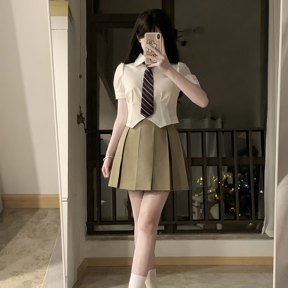 재고 도매 JK 원래 디자인 순수 바람 숙녀 허리 흰색 셔츠 버블 슬리브 슬림 짧은 소매 셔츠