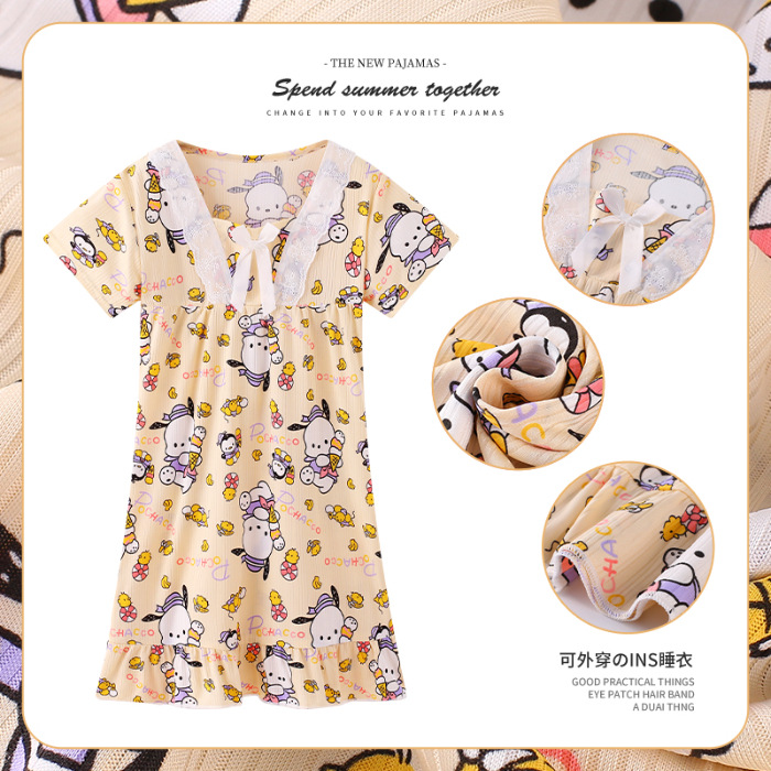 Pijama infantil princesa viento de verano nuevo pijama de niñas manga corta jade Gui vestido de dibujos animados ropa para el hogar