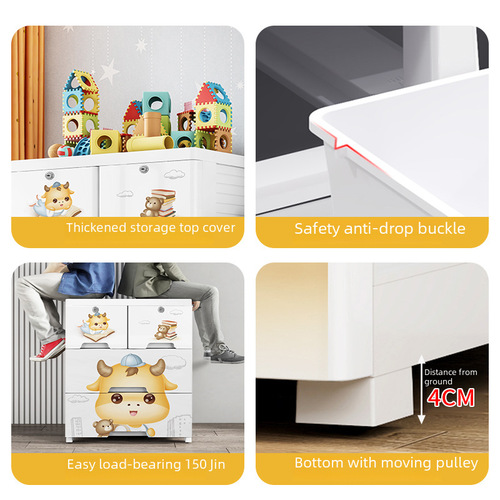 Extra-large plastic cartoon drawer-style storage cabinet children's toy organizer wardrobe thickened