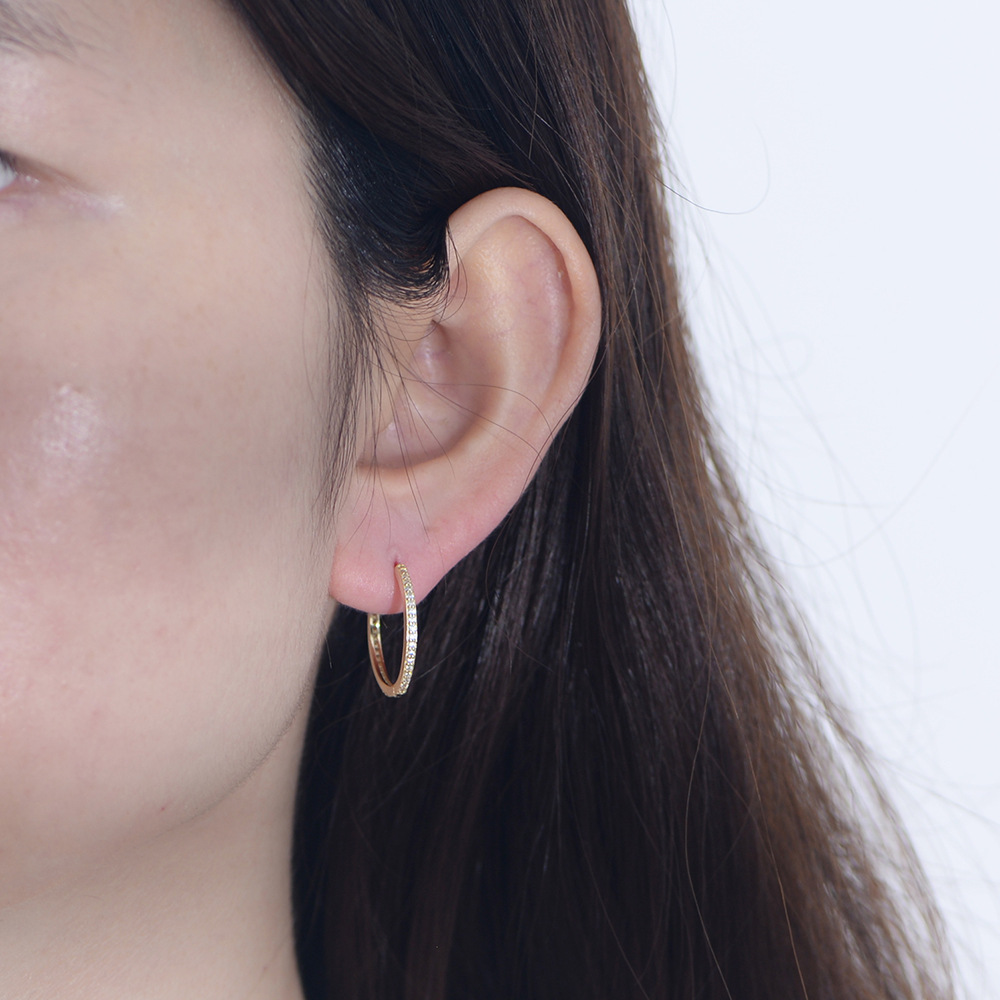 6g Weight 0.03µm Gold Plating Thickness Electroplating Gold Plating Process 925 Sterling Silver Ear Needle Material 14K Real Gold Plated, Rhodium Plated Plating Material Zircon Inlay Material Hoop Earrings Classification 1 Pair 925 Sterling Silver Zircon Geometric Solid Color Hoop Earrings