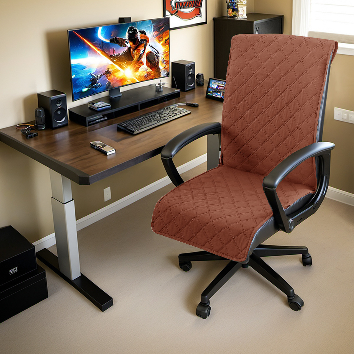 Funda de asiento de oficina impermeable de celosía cepillada transfronteriza Funda de asiento de oficina antideslizante antideslizante antideslizante antideslizante a prueba de gatos emitida por TEMU