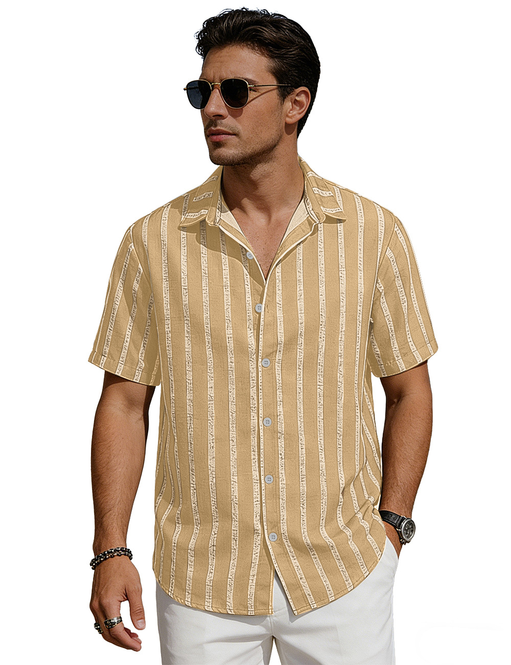 Amazon verano nuevo hombre con la solapa a rayas cardigan de manga corta americano gran camisa casual de comercio exterior camiseta hombre