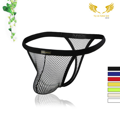 现货新款男士内裤 纯色涤纶透气网眼低腰丁字裤男性感T裤跨境批发