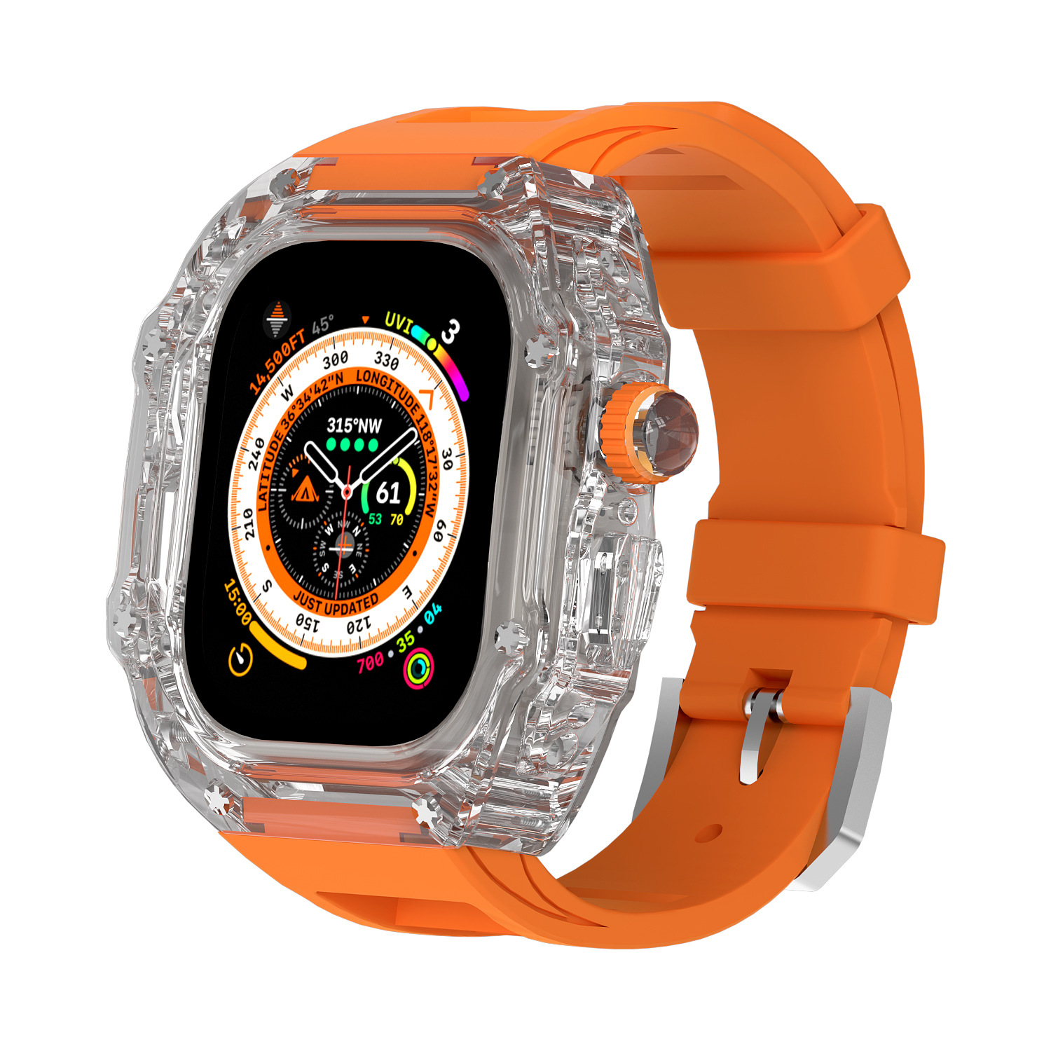 Aplicable para Apple Watch 8 ultra 49mm caso transparente correa de caucho flúor iwath45 44 funda protectora