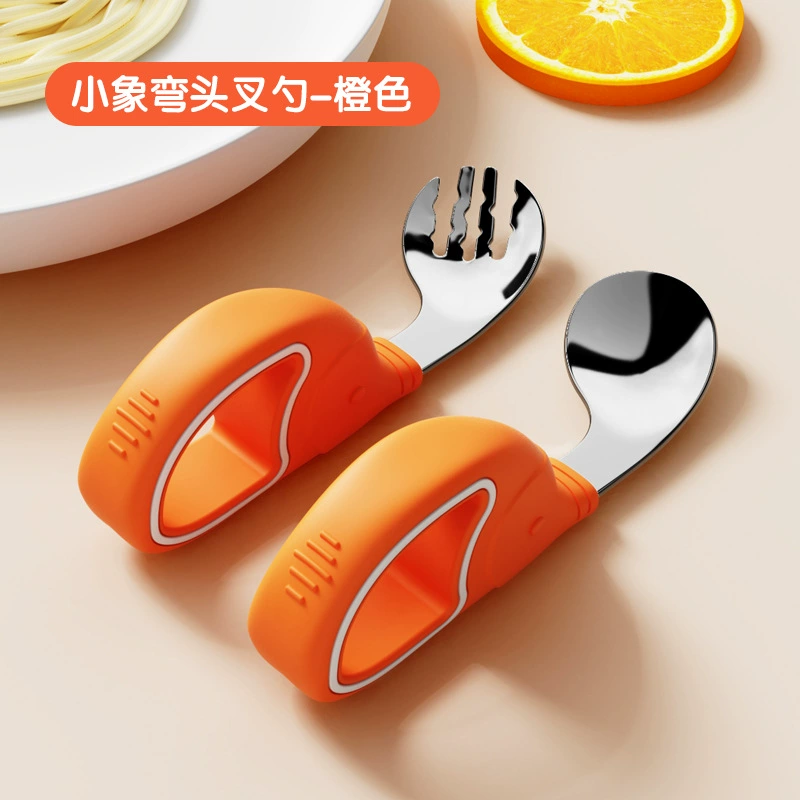 Children's spoon stainless steel, ring, set, silicone tableware for training for feeding