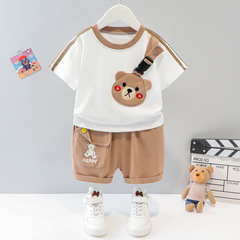 Set of summer clothing for boys and girls, cartoon animal short-sleeved two-piece set for toddlers, stylish children's clothes for 1-4 years old.