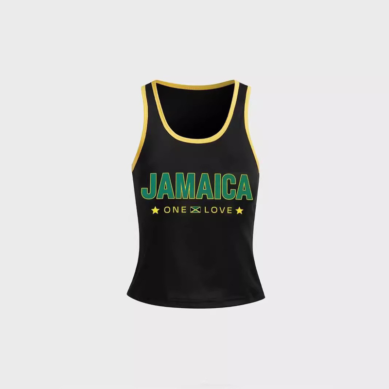Cross-border Foreign Trade Y2K Jamaican Letter Printing Women's Top Street Ins Sleeveless Vest Long Sports Jersey