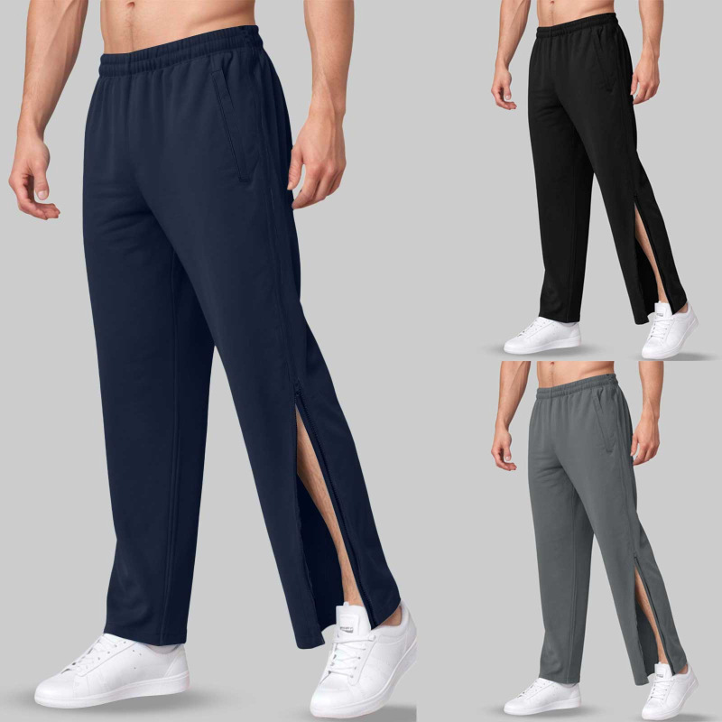 European and American Cross-Border Men's Trendy Sports Casual Loose Long Zipper Sweatpants Basketball Sports Fitness Training Quick-Release Pants