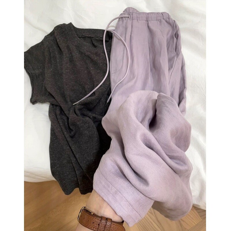 Highly Recommended! Vocal!! Super Stylish Light Purple Linen Pants for Women, Summer Straight-Leg Casual Pants