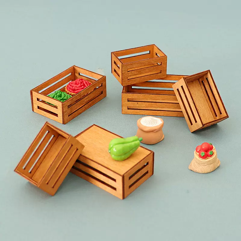 娃娃屋迷你仿真微缩木盒模型木筐摆件装饰品桌面场景diy创意配件