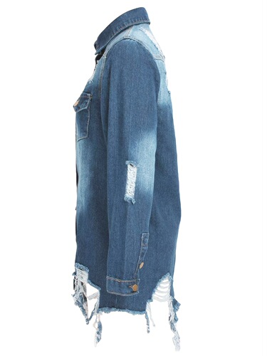 Women's Oversized Distressed Long Sleeve Denim Trucker