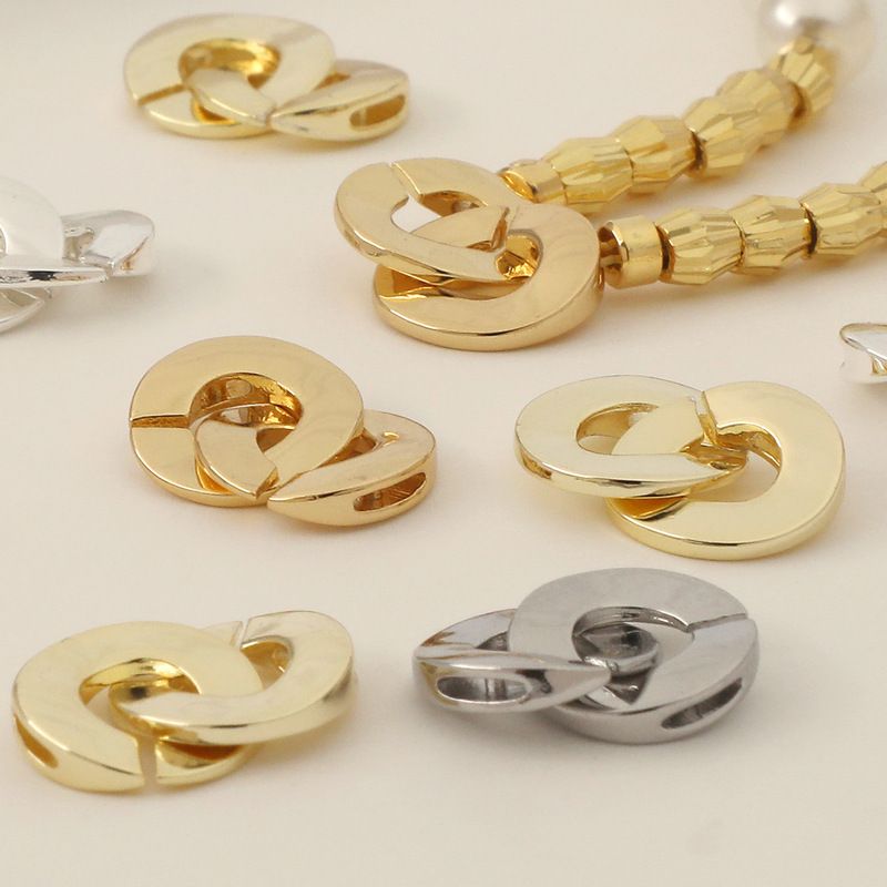 Simple Guofeng Insert Connection Buckle Cold Air Buckle Head 18K Gold Plated Color Preservation Double Hole Ring Connection suit Coil Buckle