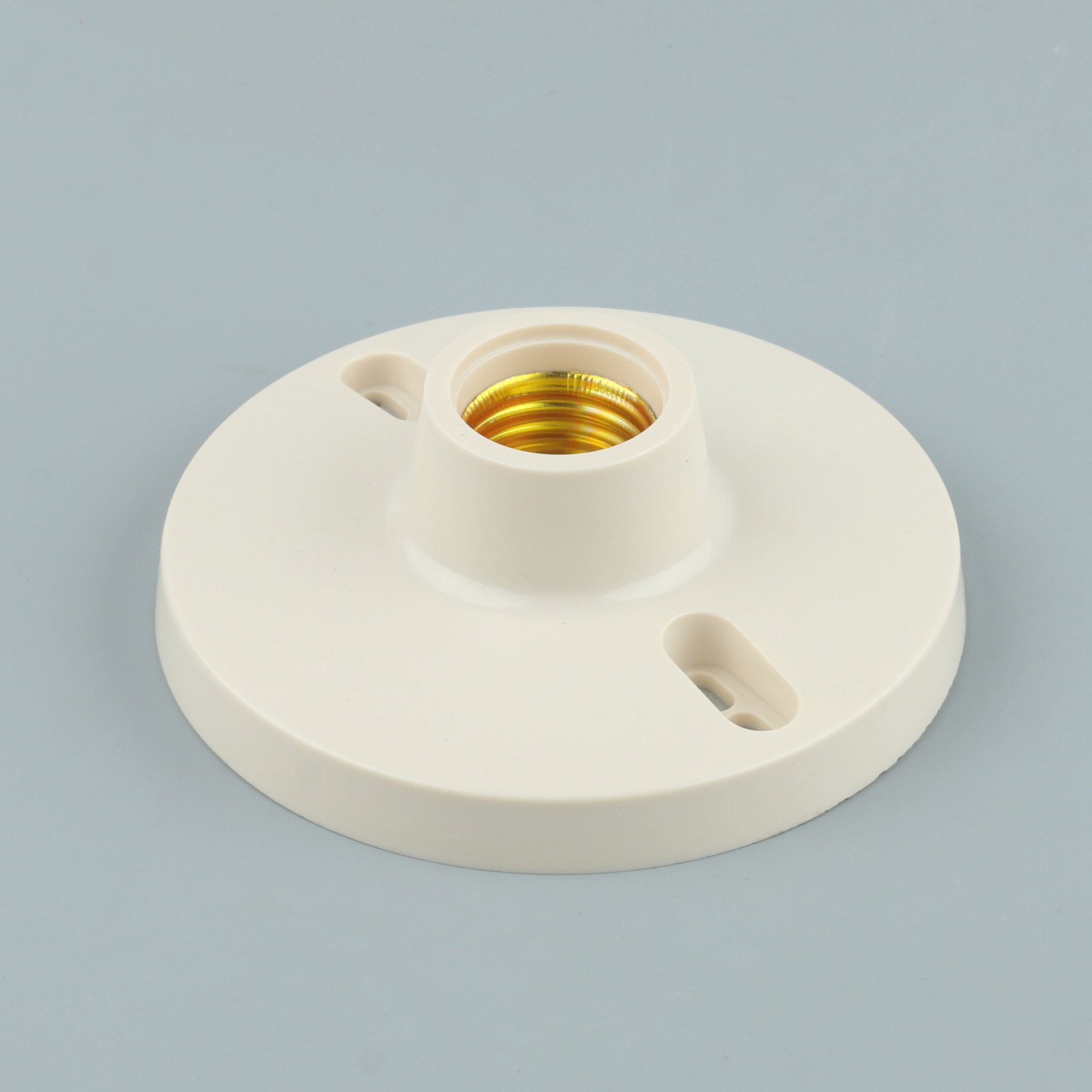 E27 redondo abierto soporte de lámpara plana de plástico ignífugo tornillo cabeza de lámpara de pared tipo techo base de bombilla LED