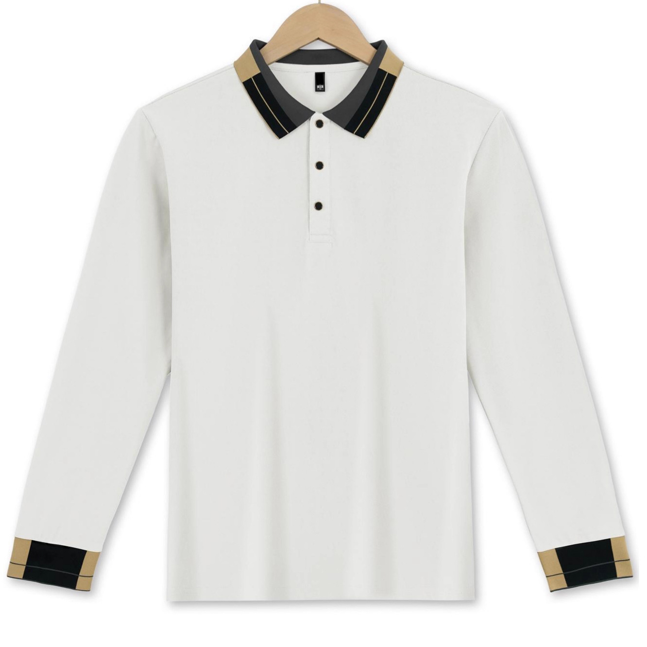 Cross-Border European And American Long Sleeve Turn-Down Collar Men's T-Shirt Waffle Solid Color Button Casual_voghion.com