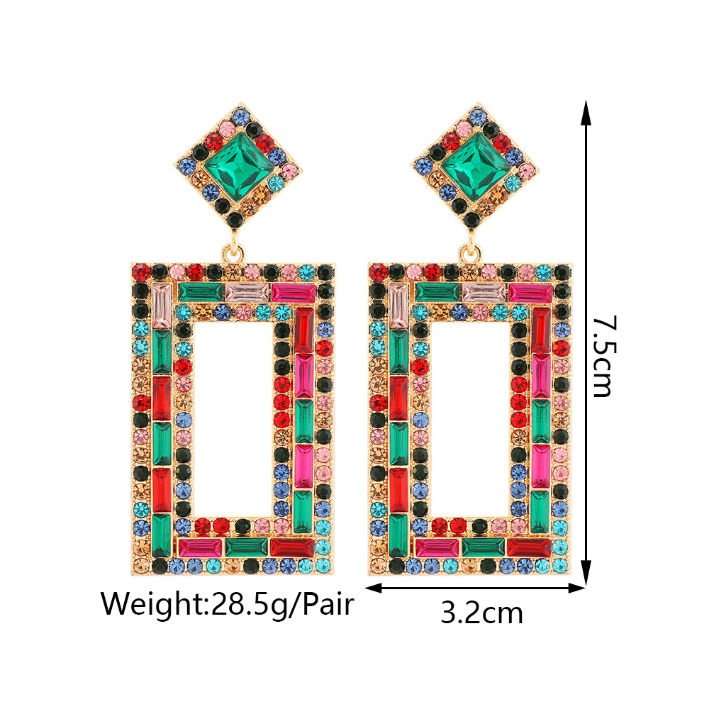 1 Paire Mode Rectangle Alliage Incruster Strass Femmes Boucles D'oreilles display picture 1