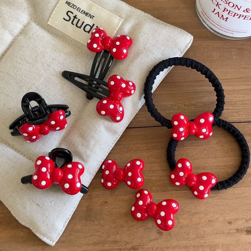 Classic Red Polka Dot Bow Grab Haircord Cute Girl's Heart Bangs Clip BB Clip Hairpin Side Clip Hair Accessories