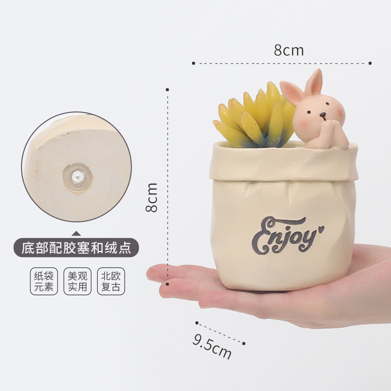 Chậu Cây Resin Chậu cây mọng nước hình túi giấy động vật hoạt hình resin, chậu mini trang trí bàn, văn phòng và tiểu cảnh (RG-102)