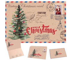 レトロ牛革クリスマスグリーティングカードクリスマスギフトカードかわいい漫画折り返しカード祝福メッセージカード封筒付き