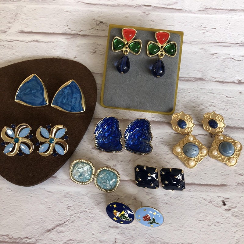 Vintage Blue Enamel Flower Drop Pendant Earrings Wholesale Nihaojewelry display picture 22