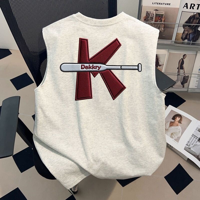 American Style Sleeveless Sweat Vest for Men, Summer Trendy Brand Letter Print Cotton Vest Top