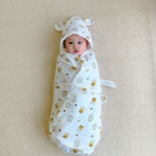 Newborn baby quilt spring and autumn baby supplies four seasons universal newborn quilt with hat swaddling cotton inside and outside
