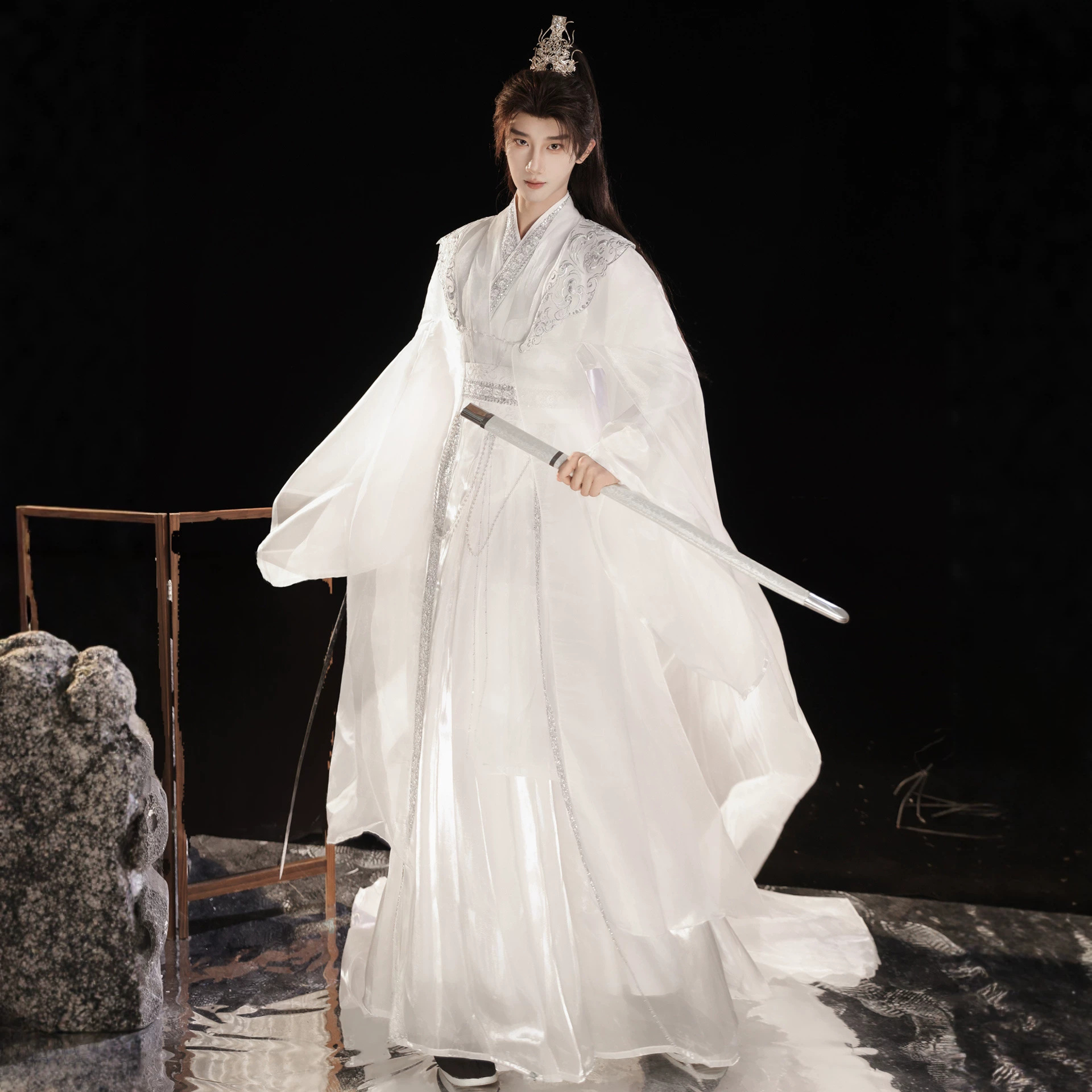 Original Hanfu 2026 New Style Spring and Autumn White Flowing Elegant Unisex Long-Tailed Ancient Style Set Prince Cosplay Costume Ancient Costume