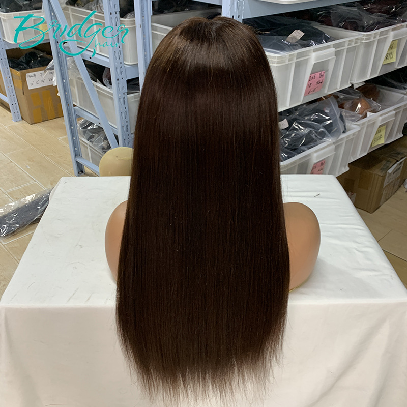 Lace Front Human Hair Wig In Dark Brown Natural Human Hair_voghion.com