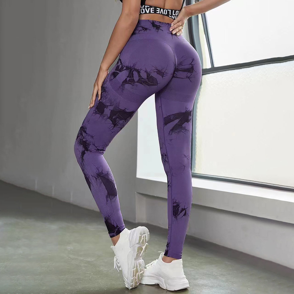 Transfronterizo sin costuras teñido pantalones elásticos de cintura alta secado rápido de cintura alta nueve puntos de mel桃 hips pantalones deportivos