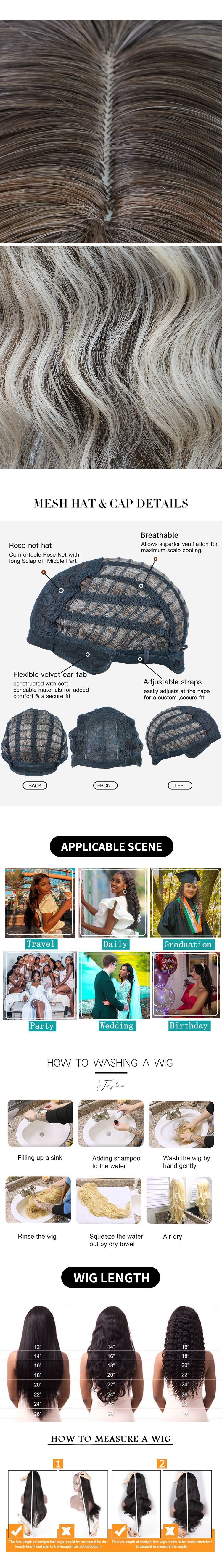 Synthetische Perücke, Chemiefaser-Perücke, komplettes Set, Farbverlauf, grau, gerader Pony, tiefe Welle, lange lockige Haarperücken_voghion.com