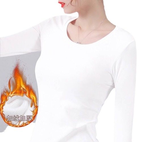Women's Padded and Thick Crew Neck T-Shirt Korean Style Autumn/Winter Women's Plus Size Top Women's Warm Innerwear T-Shirt Base Shirt for Women