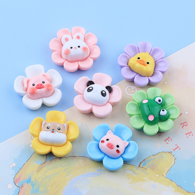 Dibujos animados brillante animal flor resina accesorios DIY crema pegamento Jardín de dibujos animados parche tapa joyería horquilla material
