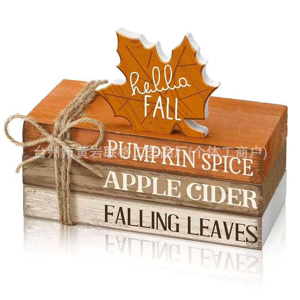 跨境节日餐桌中心木头装饰摆件4件套木块分层托盘木制工艺品