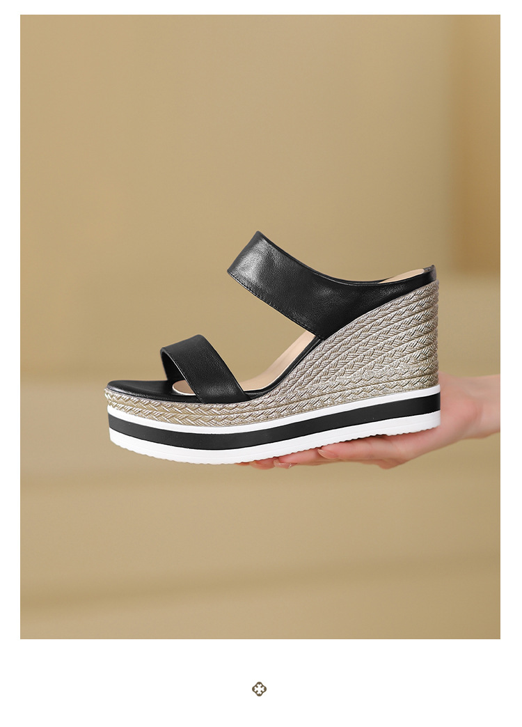 Sandal cao gót nữ đế xuồng 10 cm, hở mũi, phong cách mùa hè — đen chi tiết 10