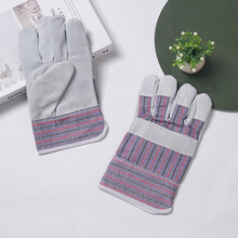 羊皮手套全掌条纹布二层皮手套耐焊工高温手套厂家直供